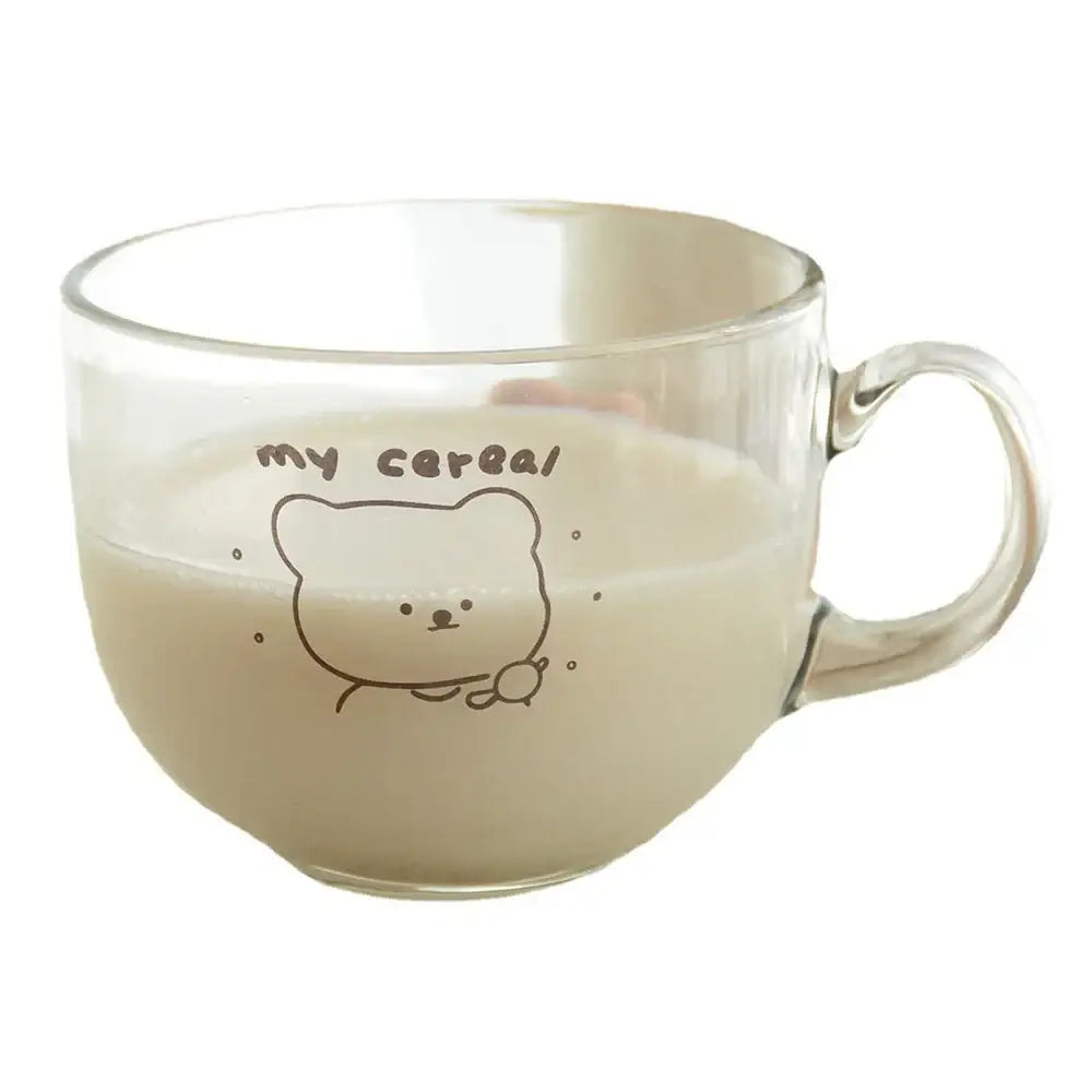 Cute bear print glass coffee mug kitchen cereal cup