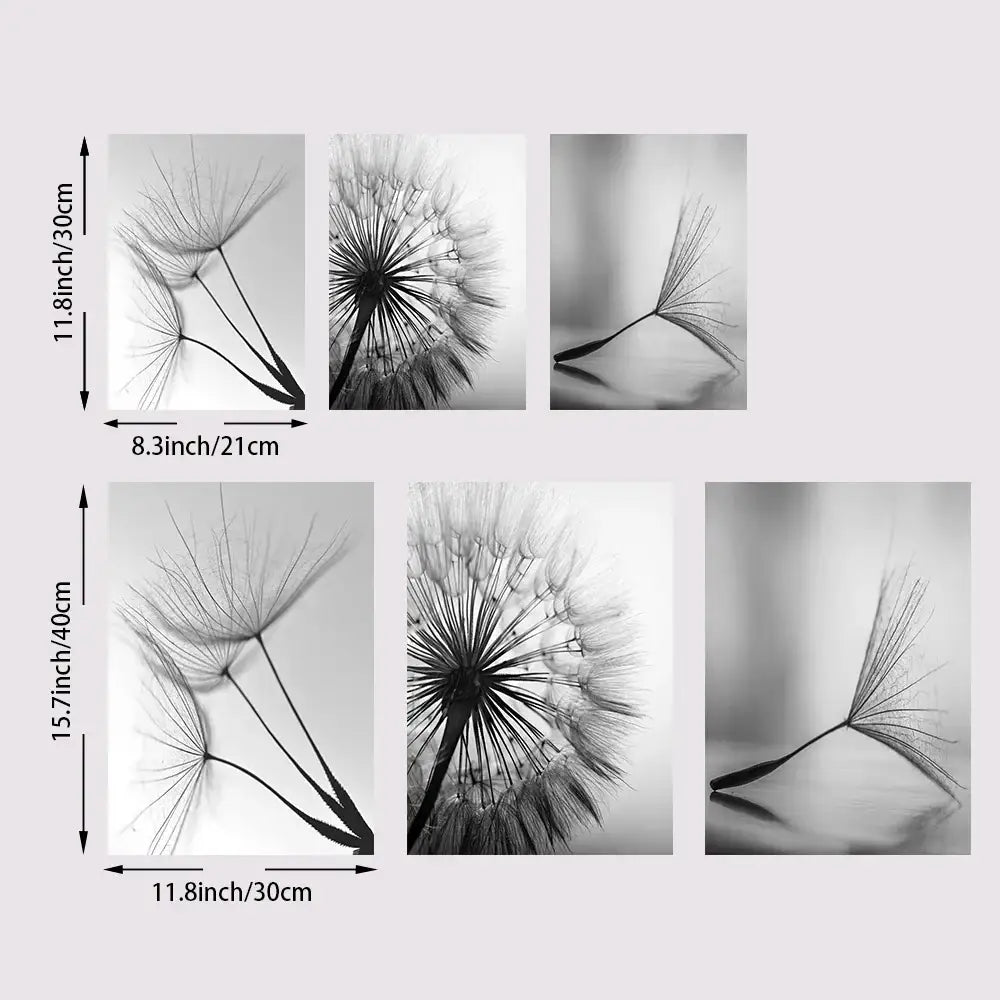 Dandelion Canvas Wall Art Black White