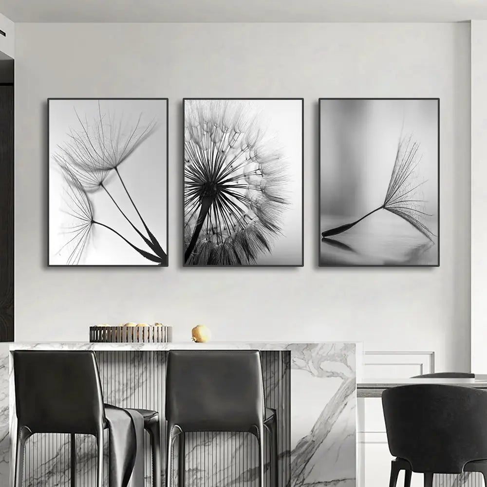 Dandelion Canvas Wall Art Black White