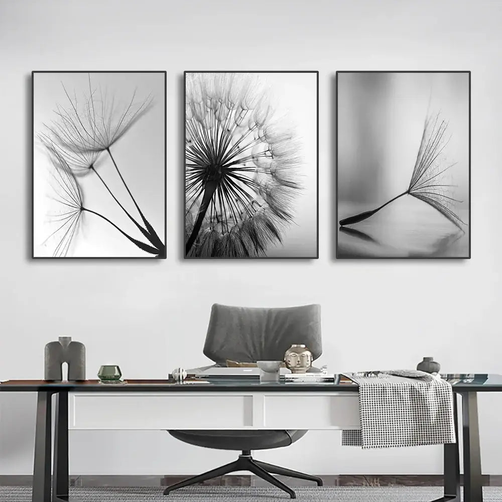 Dandelion Canvas Wall Art Black White