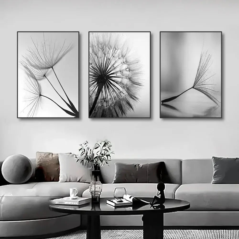 Dandelion Canvas Wall Art Black White