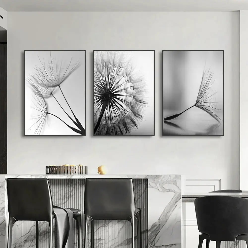 Dandelion Canvas Wall Art Black White
