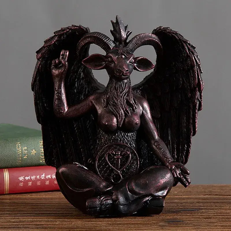 Dark bronze baphomet horned devil statue office gothic decor