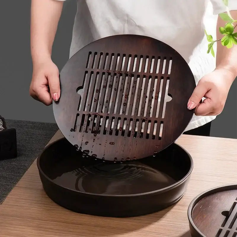 Dark brown bamboo tea tray drainage board for dining room kung fu tea