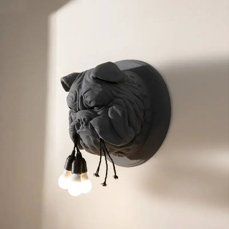 Dark gray decorbites bulldog resin wall lamp for living room decor