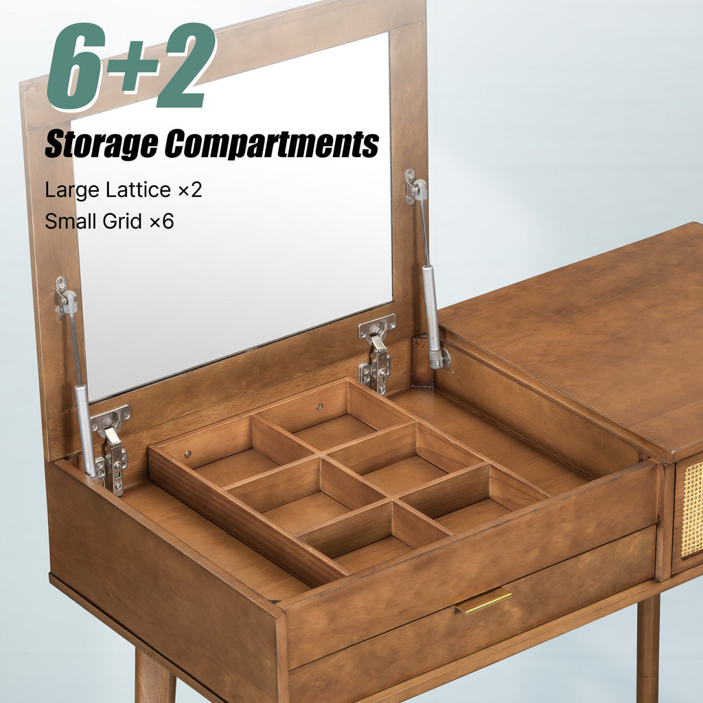 43.3 Classic Wood Makeup Vanity Set With Flip-top Mirror And Stool, Dressing Table With Three Drawers And Storage Space, Brown