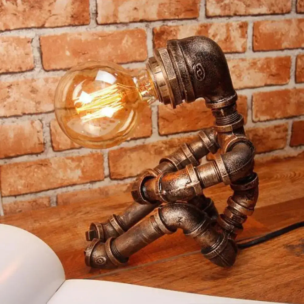 DecorBites™ 1-Light Industrial Robot Table Lamp - Antiqued Bronze Metal Nightstand Light for Bedroom