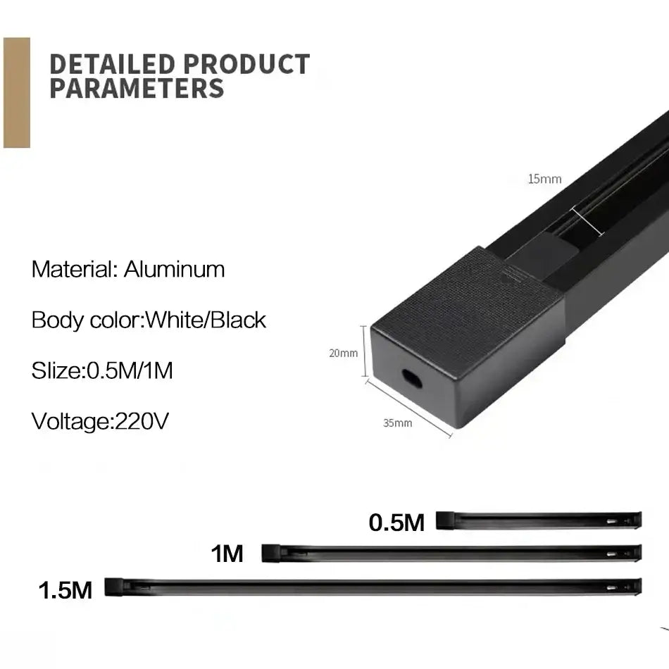 DecorBites™ 1m Black White Aluminum 2-Wire Connector Track Rail Spotlight Fitting