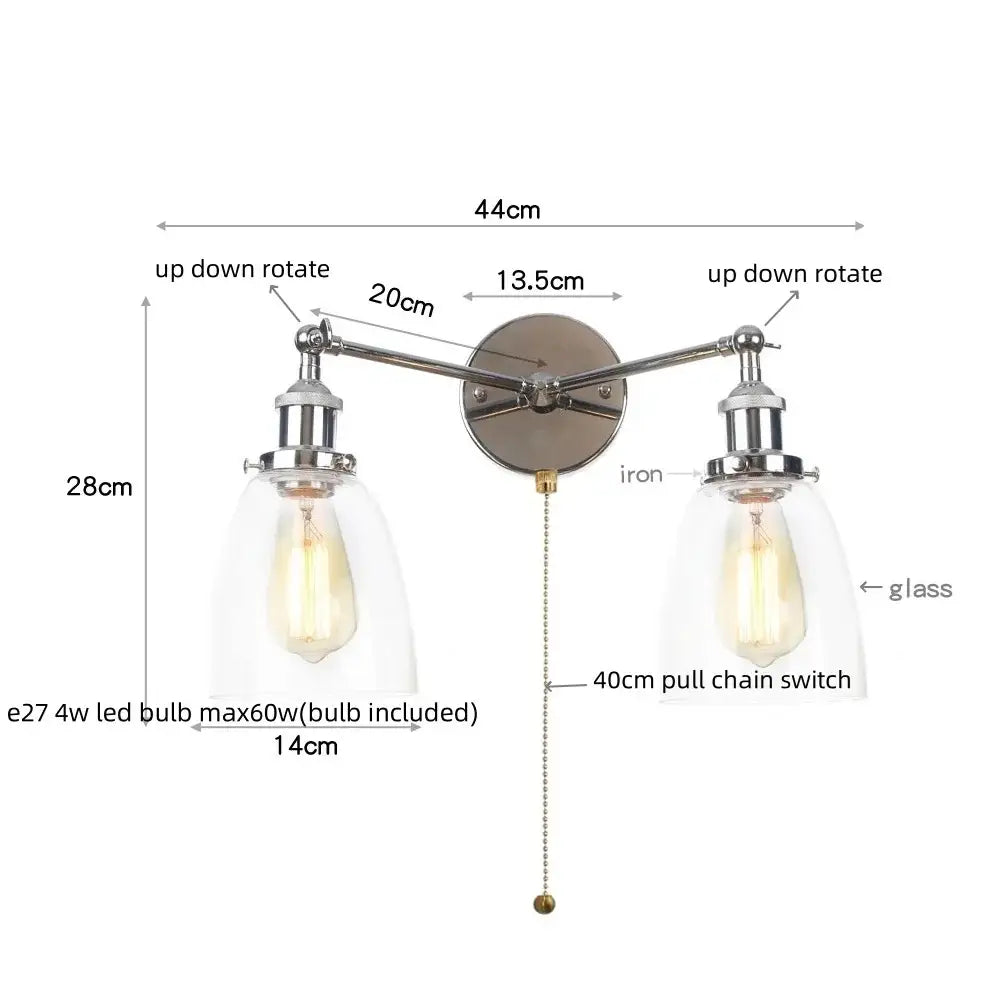 DecorBites™ 2 Head LED Wall Lamps Iron Glass Bedroom Stair Light Fixtures