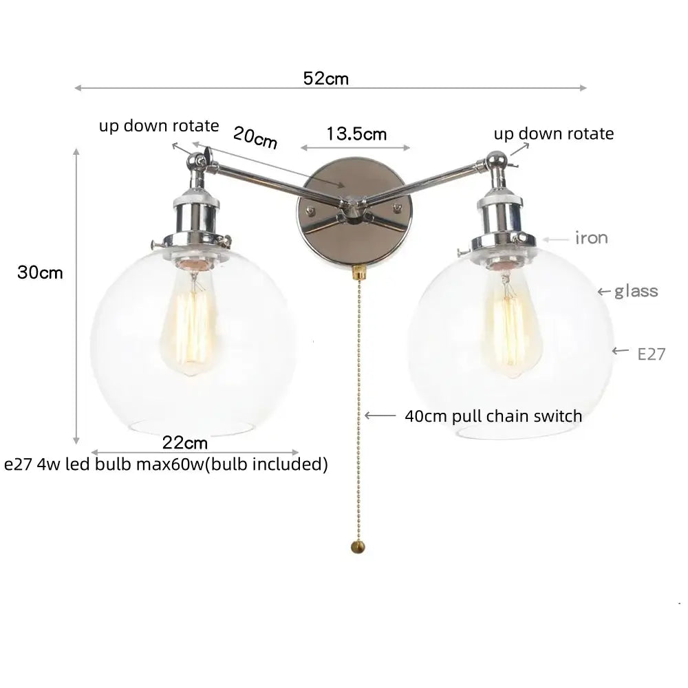 DecorBites™ 2 Head LED Wall Lamps Iron Glass Bedroom Stair Light Fixtures