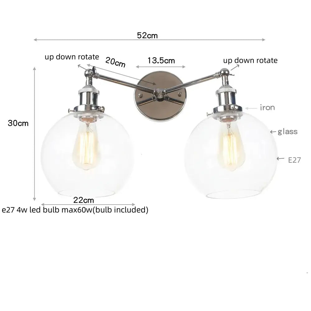 DecorBites™ 2 Head LED Wall Lamps Iron Glass Bedroom Stair Light Fixtures