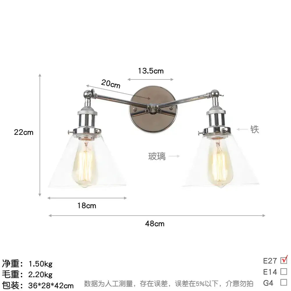 DecorBites™ 2 Head LED Wall Lamps Iron Glass Bedroom Stair Light Fixtures