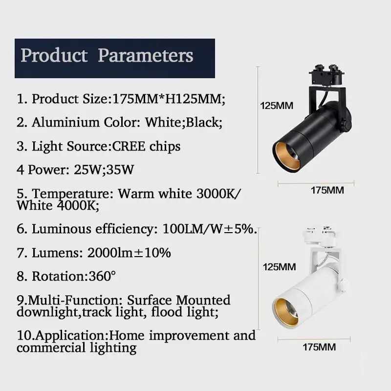 DecorBites™ 25W Dimmable LED Spotlight: Adjustable Beam Angle, High Quality Track Lighting