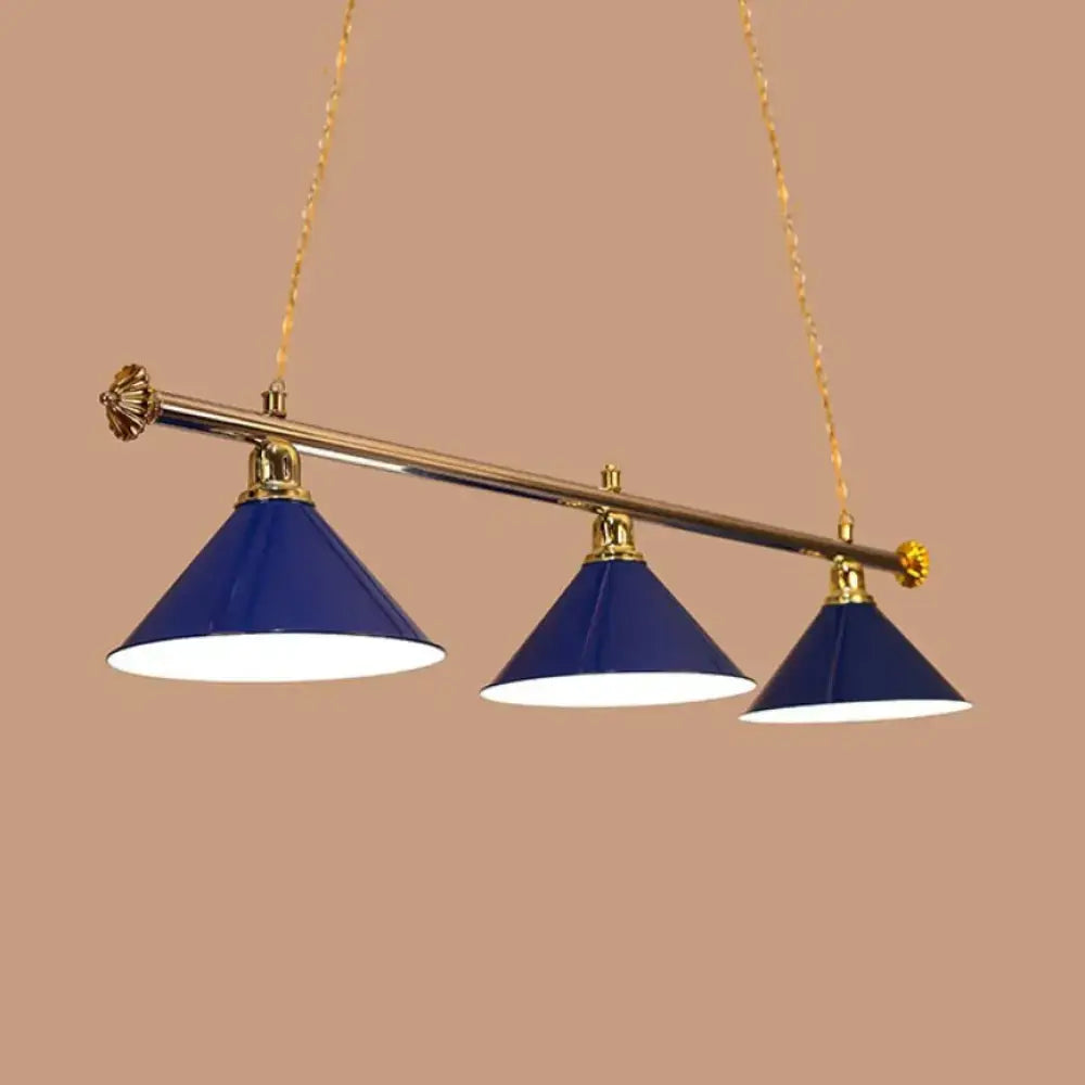DecorBites™ 3-Head Conical Metallic Billiard Light - Indoor Island Lighting Fixture in Black/Red/Blue