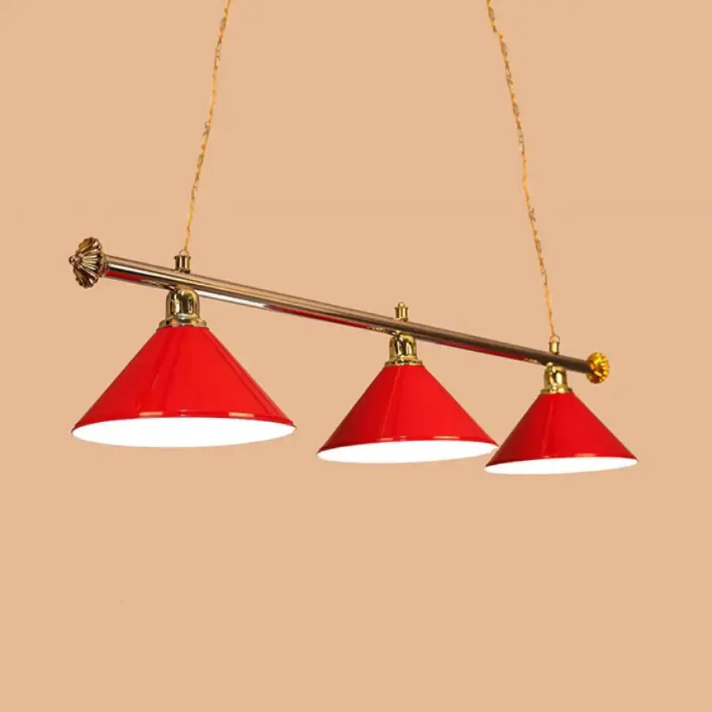 DecorBites™ 3-Head Conical Metallic Billiard Light - Indoor Island Lighting Fixture in Black/Red/Blue