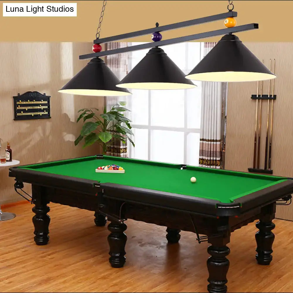 DecorBites™ 3-Head Conical Metallic Billiard Light - Indoor Island Lighting Fixture in Black/Red/Blue