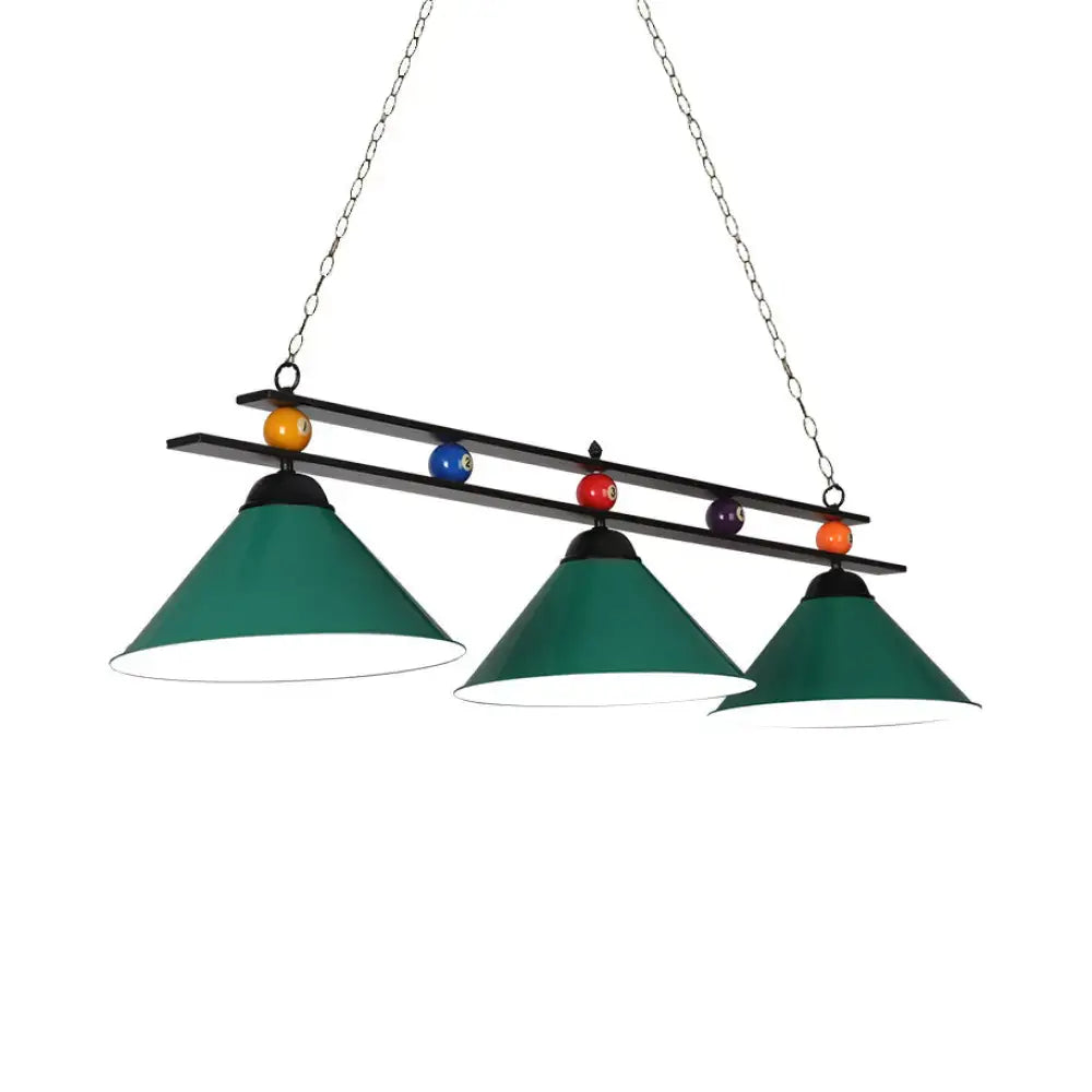 DecorBites™ 3-Head Conical Metallic Billiard Light - Indoor Island Lighting Fixture in Black/Red/Blue