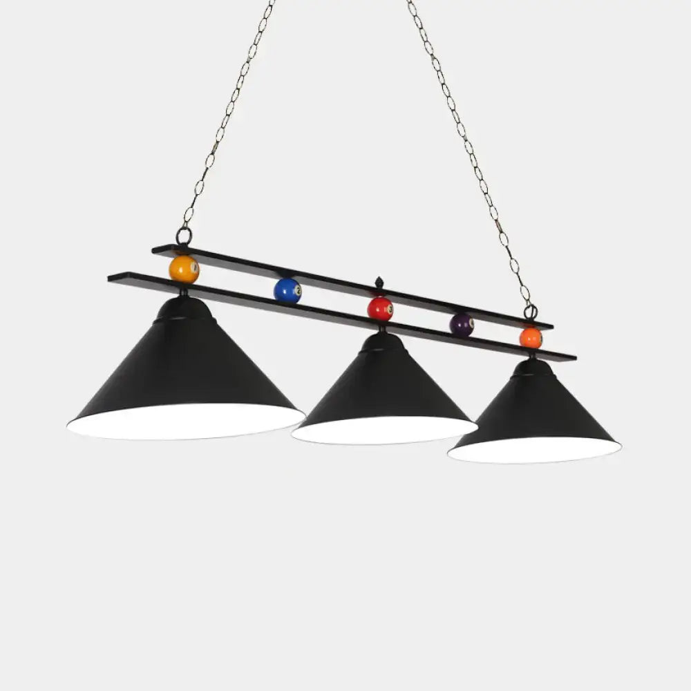DecorBites™ 3-Head Conical Metallic Billiard Light - Indoor Island Lighting Fixture in Black/Red/Blue