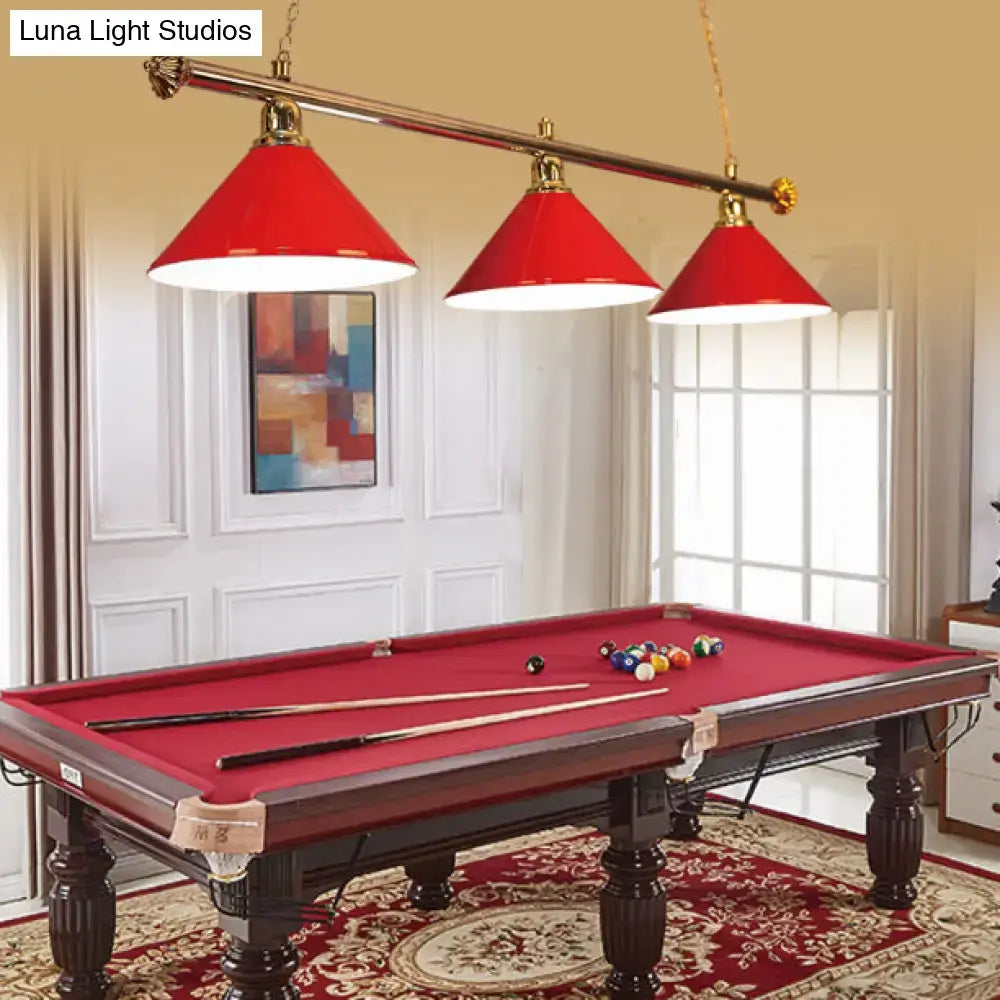 DecorBites™ 3-Head Conical Metallic Billiard Light - Indoor Island Lighting Fixture in Black/Red/Blue