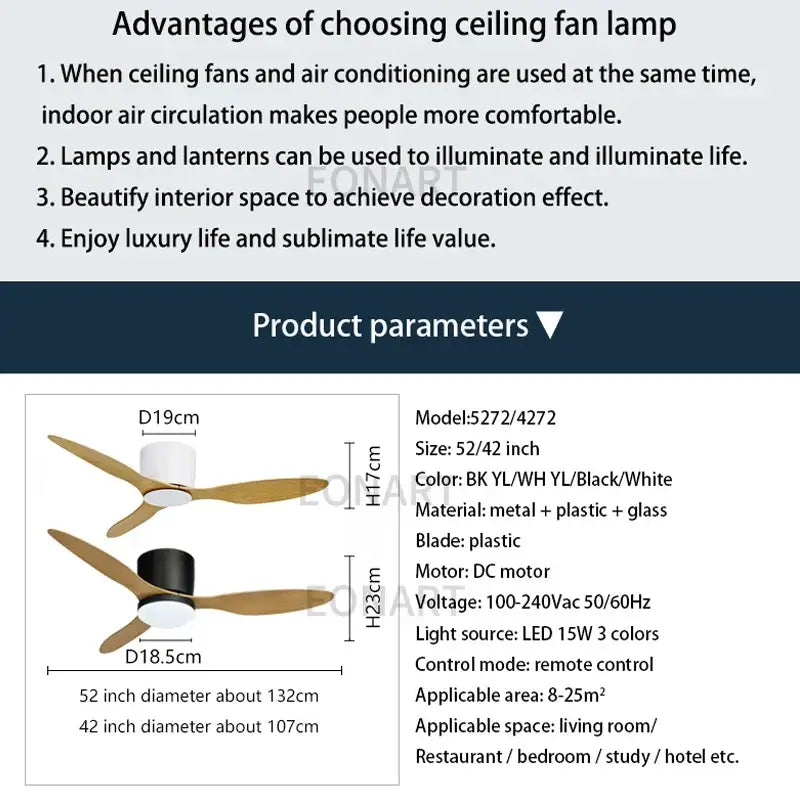 DecorBites™ 42-Inch Black Ceiling Fan with LED Light & Remote Control
