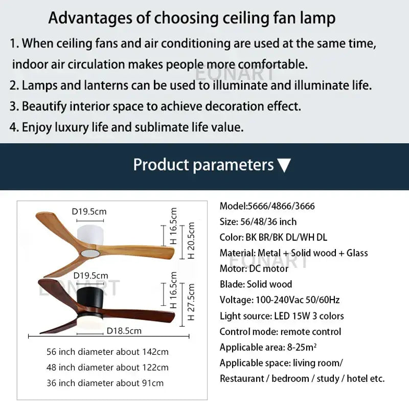 DecorBites™ 48-Inch Wooden LED DC Ceiling Fan with Remote Control White Wood