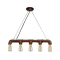DecorBites™ industrial-style copper pendant light with five exposed filament bulbs and steampunk straight pipe design