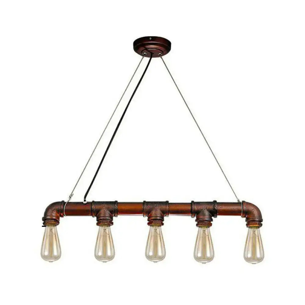 DecorBites™ 5-Head Steampunk Island Pendant Light with Straight Pipes and Rustic Charm