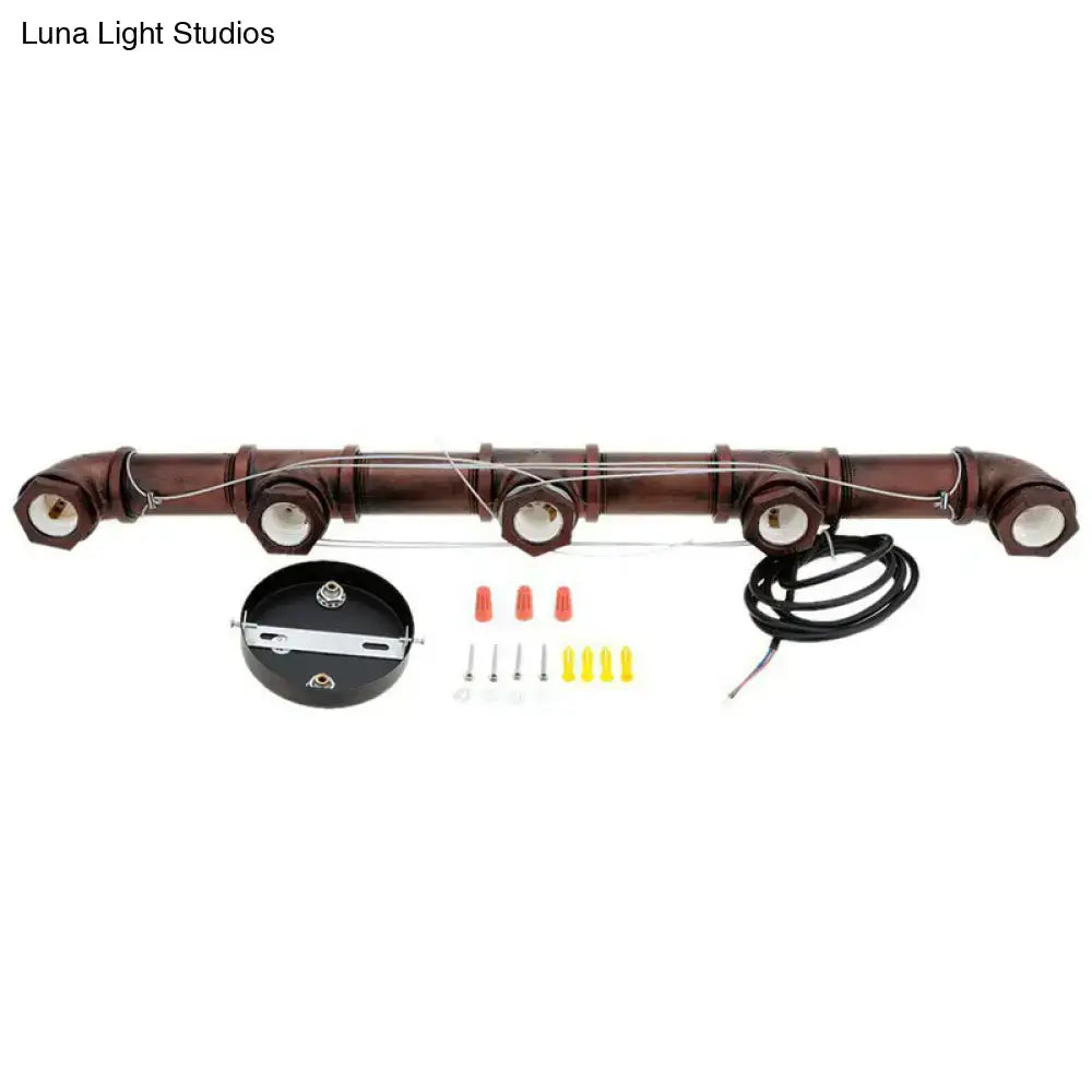DecorBites™ 5-Head Steampunk Island Pendant Light with Straight Pipes and Rustic Charm