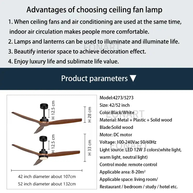 DecorBites™ 52" Black Wood Ceiling Fan with LED Light and Remote Control