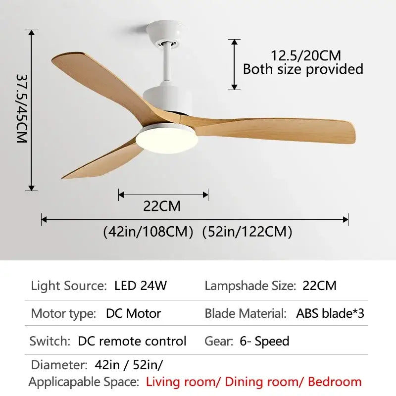 DecorBites™ 52" DC Motor Ceiling Fan with LED Light & Remote Control