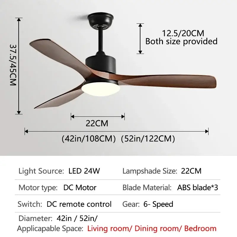 DecorBites™ 52" DC Motor Ceiling Fan with LED Light & Remote Control