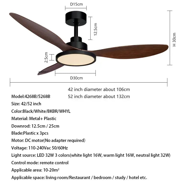 Ventilateur de plafond DecorBites™ 52" avec pales en plastique, lampe et télécommande