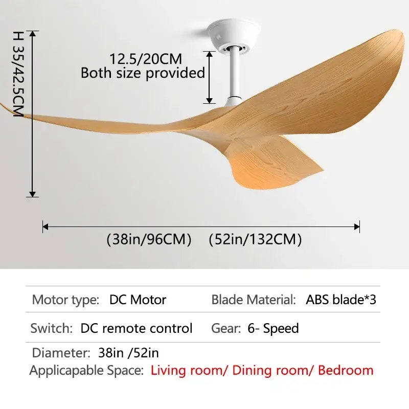 DecorBites™ 52" Modern DC Ceiling Fan with Remote Control for Living Room, Restaurant, Office
