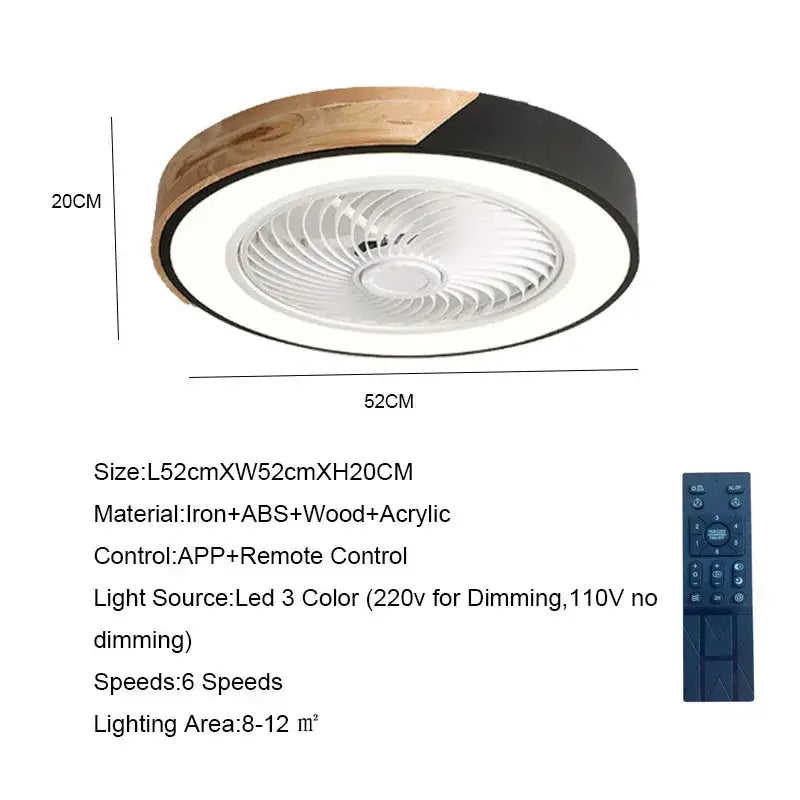 DecorBites™ 52CM DC Motor Ceiling Fan Light 6 Speeds 36W Wood Fans Lamp