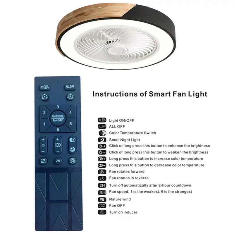 DecorBites™ 52CM DC Motor Ceiling Fan Light 6 Speeds 36W Wood Fans Lamp