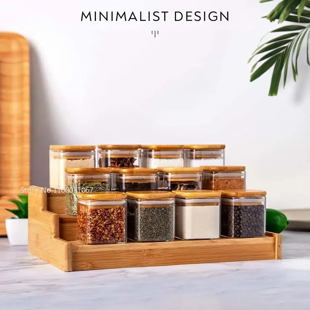 DecorBites™ 5oz Glass Jars Set with Bamboo Lids for Tea Coffee Beans Storage