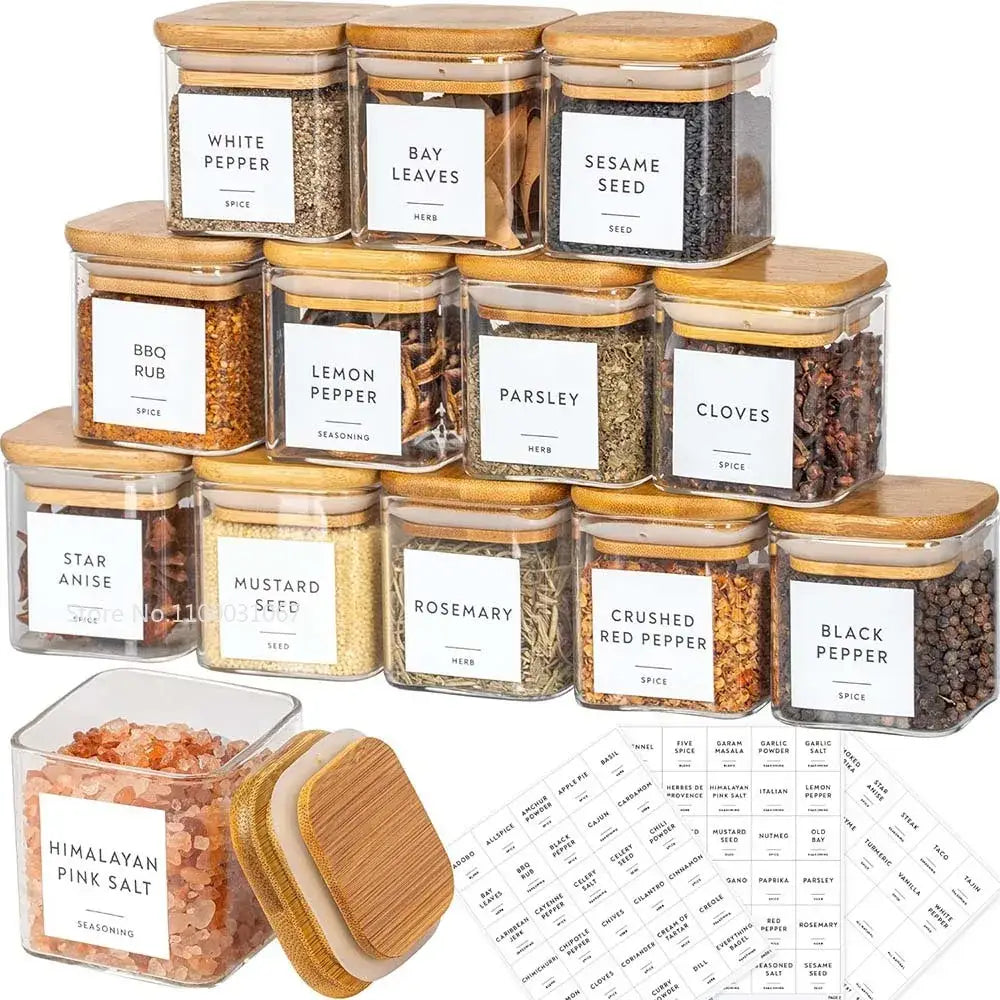 DecorBites™ 5oz Glass Jars Set with Bamboo Lids for Tea Coffee Beans Storage