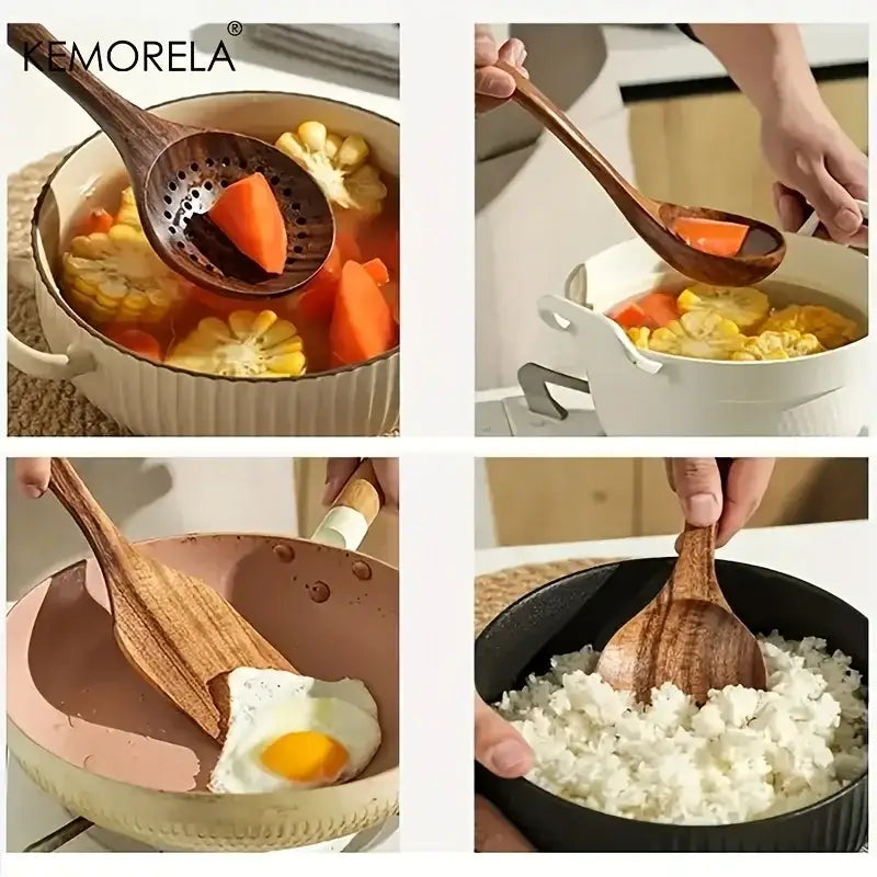 DecorBites™ 5PCS Teak Wooden Cooking Spoon Set - Natural Kitchen Tableware Tools