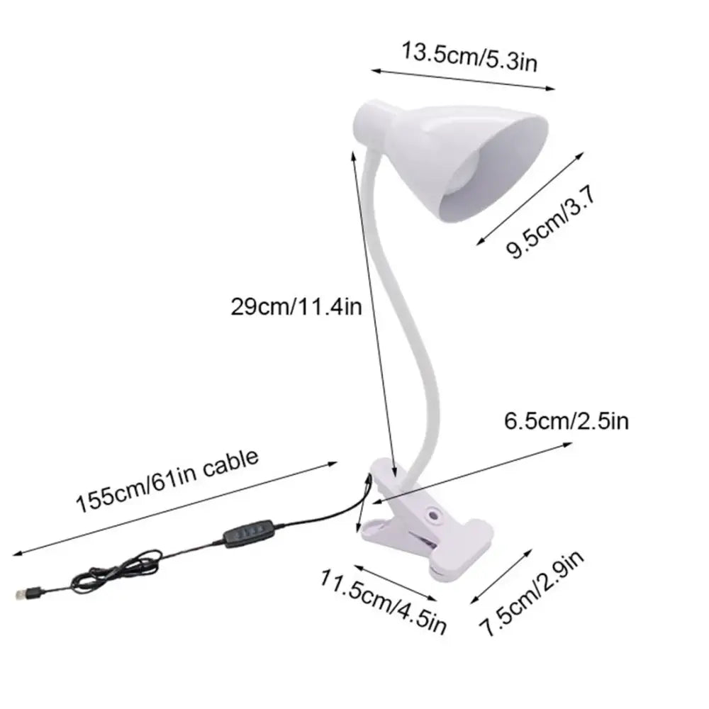 DecorBites™ 5W USB Night Light LED Clip Lamp, Dimmable, 3 Color Modes, 10 Brightness Settings