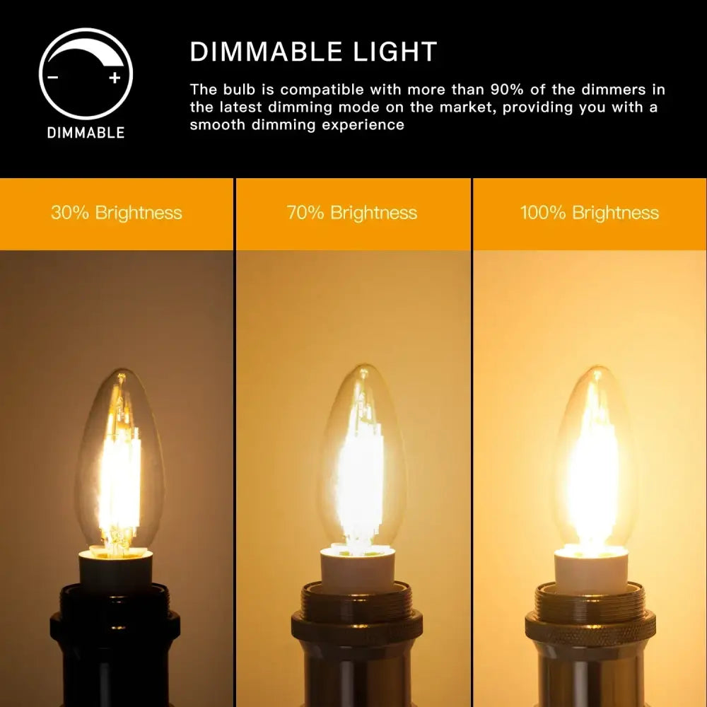 مصباح LED بتأثير لهب الشمعة من ديكوربايتس™ بقدرة 6.5 واط - لومن عالي، إضاءة فتيل إديسون قابلة للتعتيم