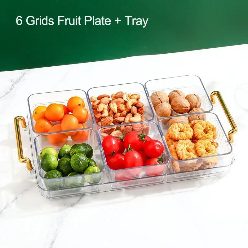 DecorBites™ 6-Grid Divided Fruit Plate Snack Dish Dry Fruit Tray Light Luxury Tray