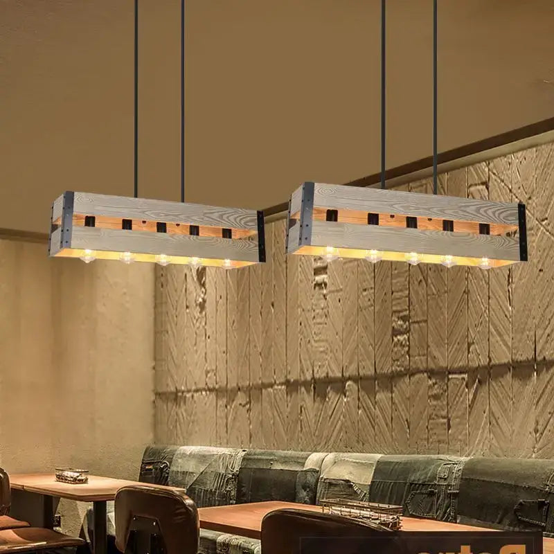 DecorBites™ 6-Head Industrial Style Pendant Lamp - Retro Solid Wood Iron Table Light