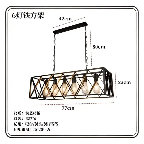 DecorBites™ 6-Head Industrial Style Pendant Lamp - Retro Solid Wood Iron Table Light