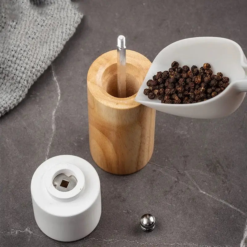 DecorBites™ 6-Inch Manual Wooden Salt Pepper Grinder, Multi-Purpose Ceramic Kitchen Tool