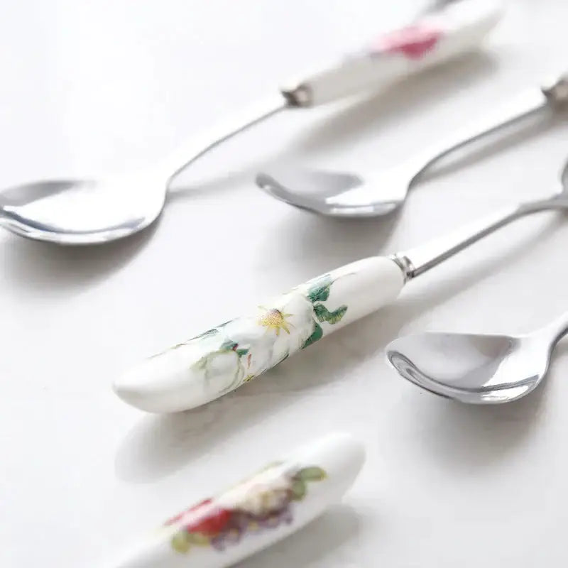 DecorBites™ 6-Piece Coffee Spoon Set, European Bone China & Stainless Steel Tableware