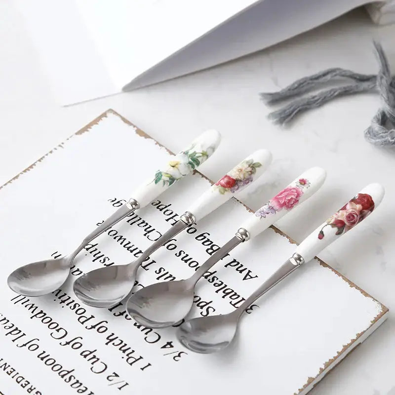 DecorBites™ 6-Piece Coffee Spoon Set, European Bone China & Stainless Steel Tableware
