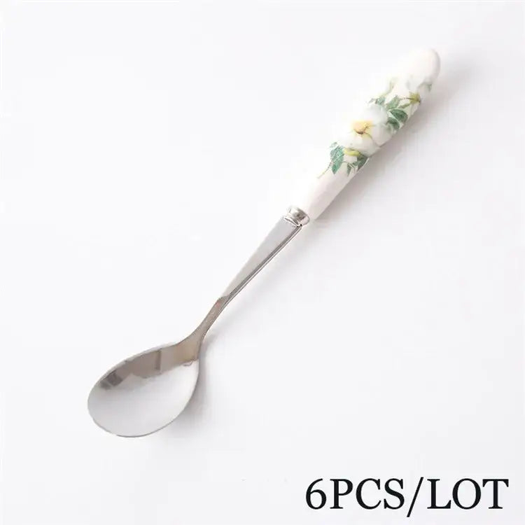 DecorBites™ 6-Piece Coffee Spoon Set, European Bone China & Stainless Steel Tableware