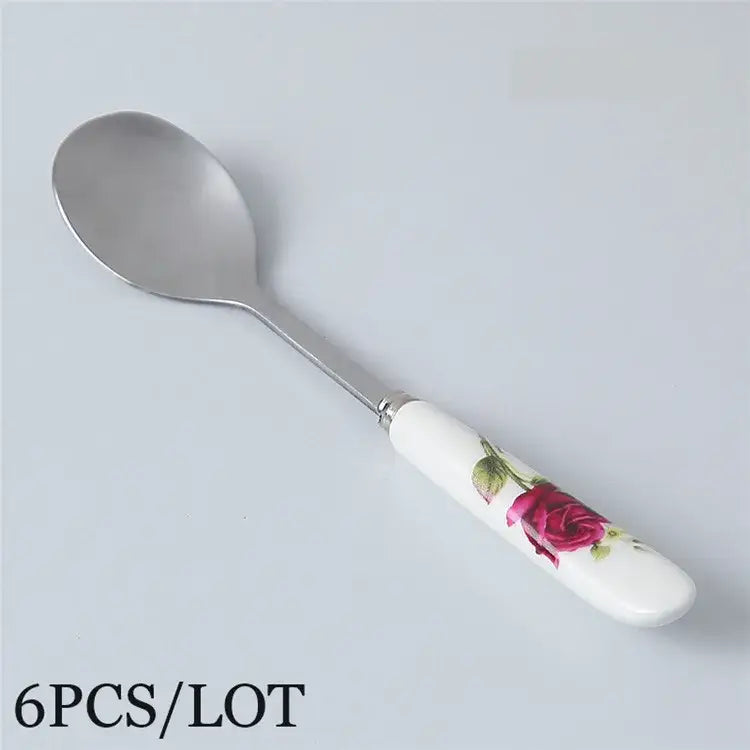 DecorBites™ 6-Piece Coffee Spoon Set, European Bone China & Stainless Steel Tableware