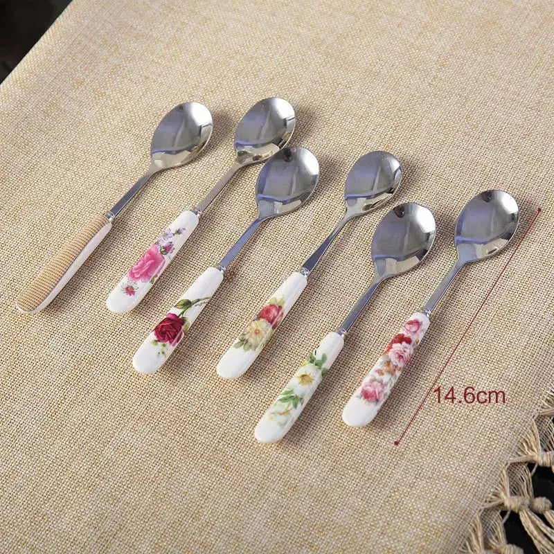 DecorBites™ 6-Piece Coffee Spoon Set, European Bone China & Stainless Steel Tableware