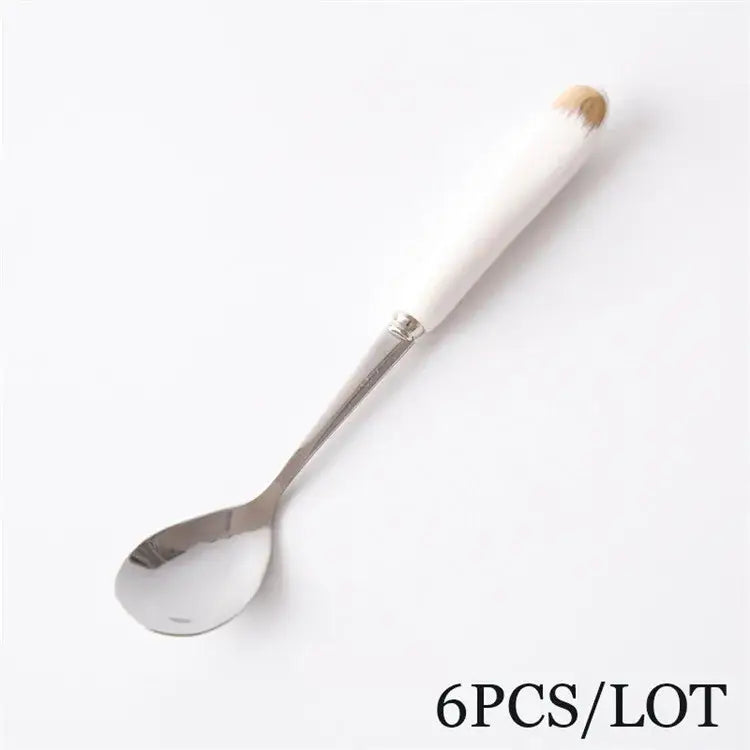 DecorBites™ 6-Piece Coffee Spoon Set, European Bone China & Stainless Steel Tableware